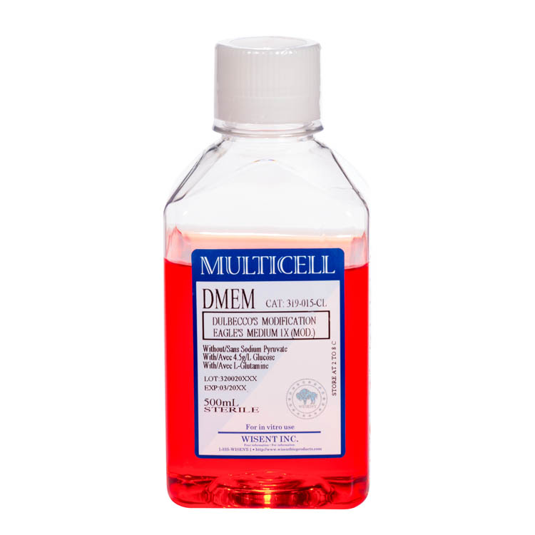 319-015 CL - DMEM 1X with 4.5 g/L Glucose & L-Glutamine w/o Sodium Pyruvate 500ml